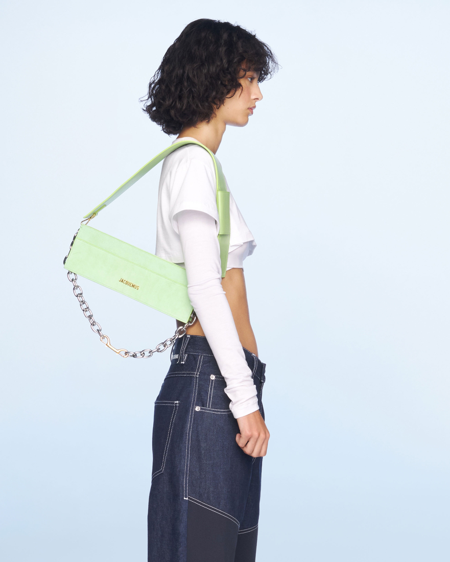Jacquemus Le Ciuciu Rectangular Box Shoulder Bag in Green Suede Leather